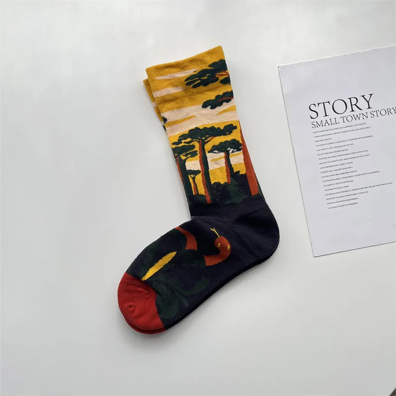 women's casual graffiti cotton crew socks a pair