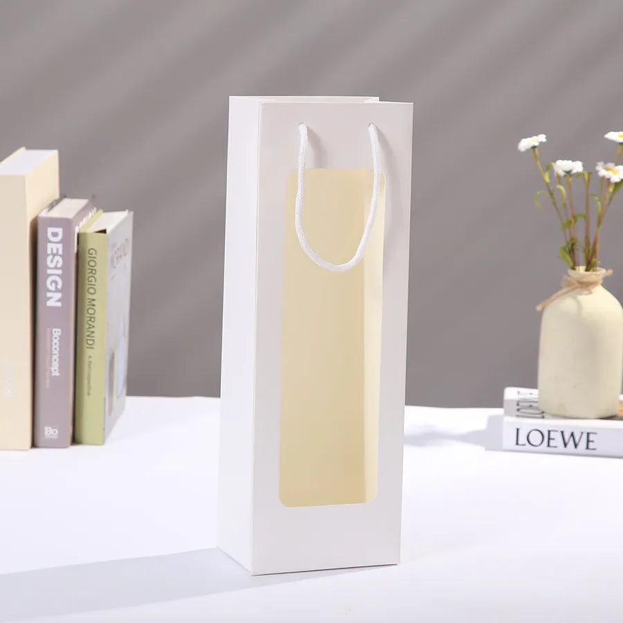 Valentine's Day red wine gift bag bouquet transparent window paper bag factory wholesale rectangular kitchen window flower tote bag
