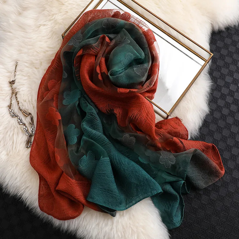 Women's Elegant Flower Polyester Silk Scarf