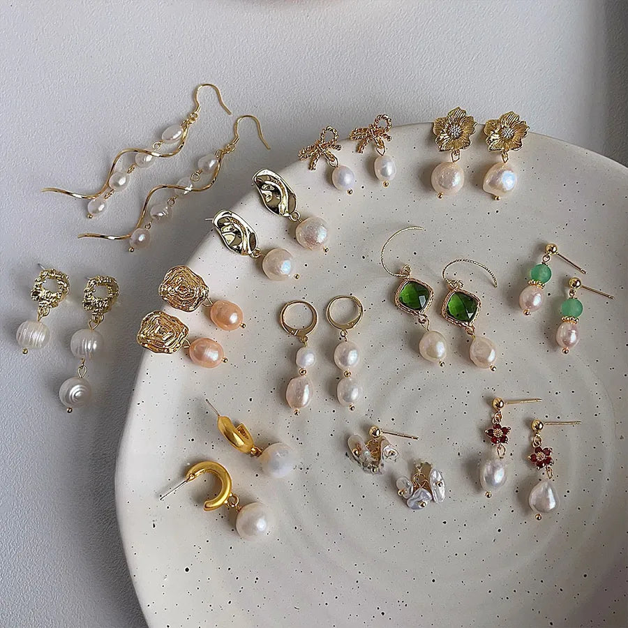 Collection! Freshwater Pearl hand-made design sense temperament simple light luxury earrings factory earrings Yiwu earrings wholesale