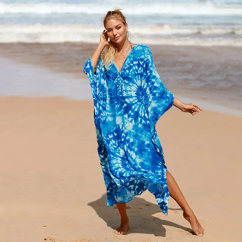 women's beach color block printing cover ups