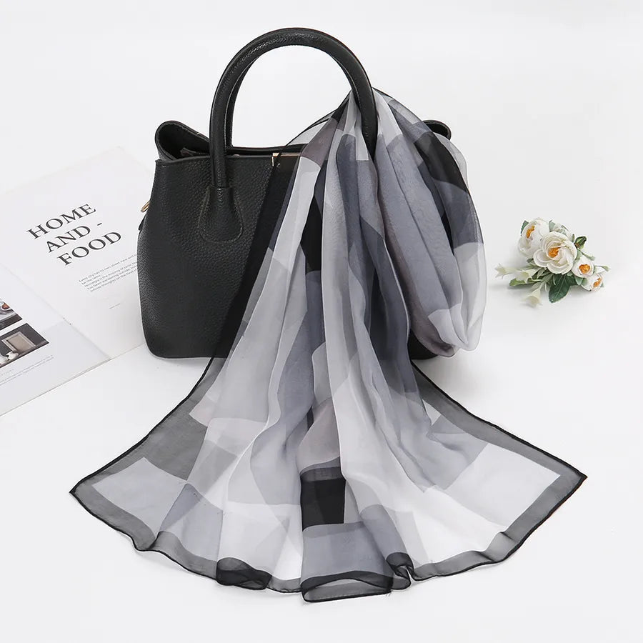 women's lady color block qiao qi silk scarves