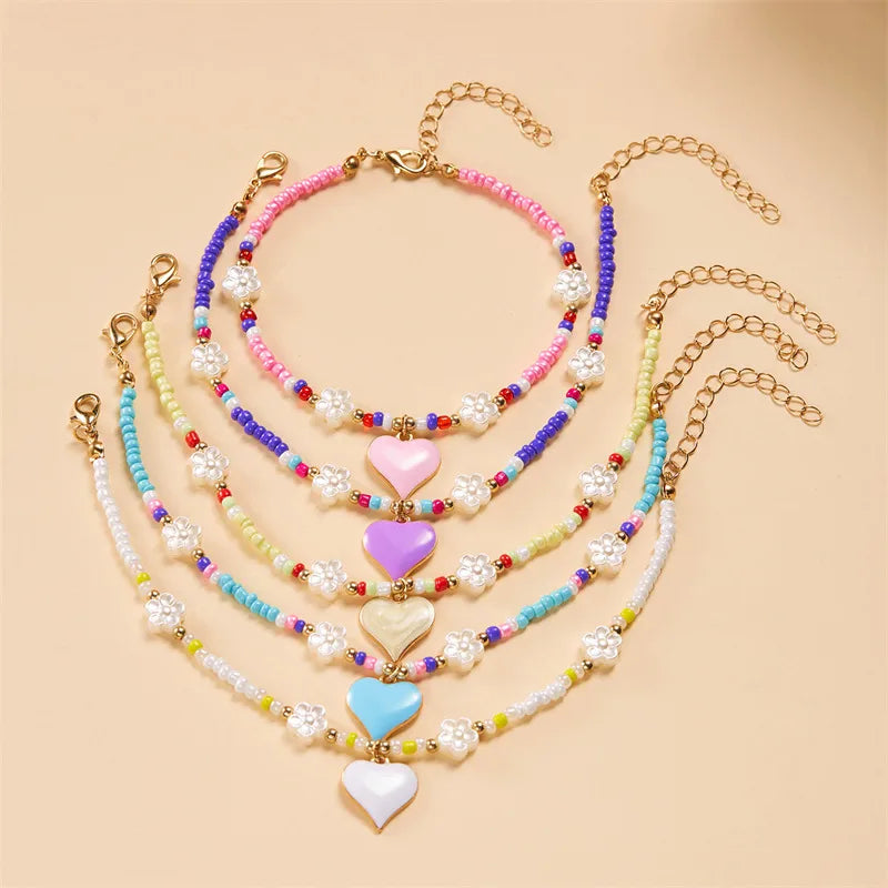 Wholesale Jewelry Simple Style Classic Style Heart Shape Seed Bead Anklet