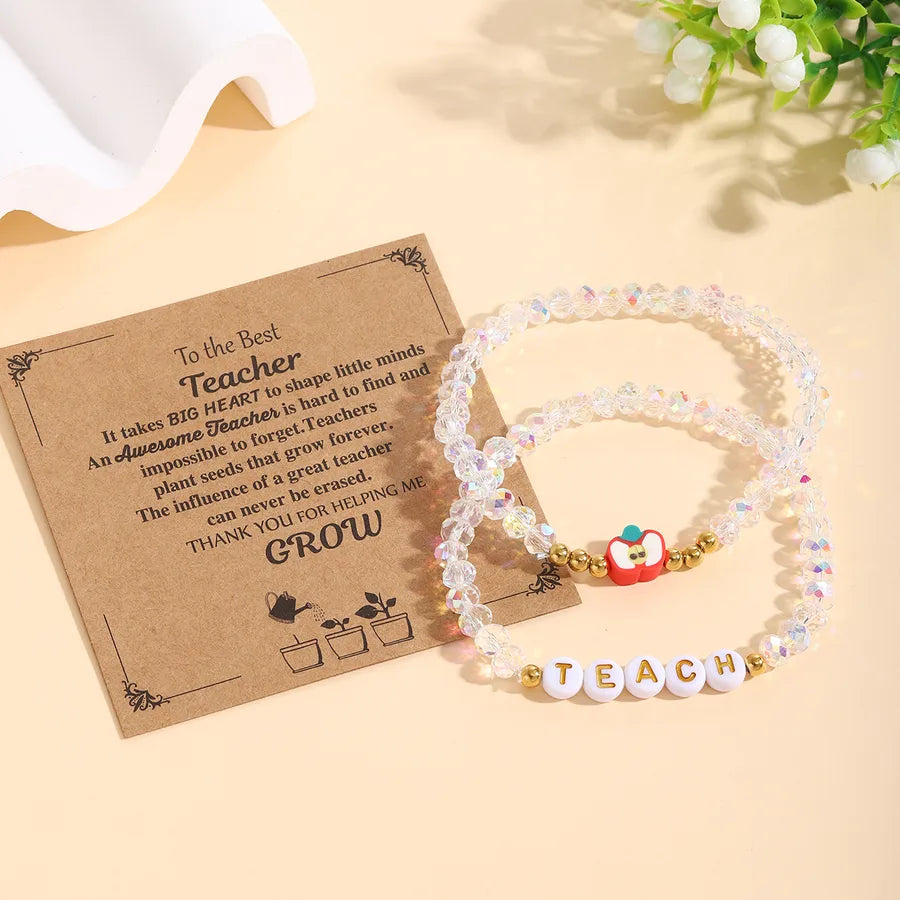Elastic Apple Beaded Bracelet Set Thank You Teacher Gift Teacher's Day Educational Workers Present Casual Cute Acrylic Jewelry