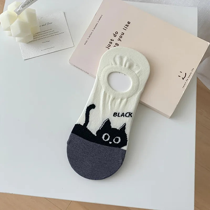 A Pair Cute Korean Style Women's Animal Cat Cotton Ankle Socks