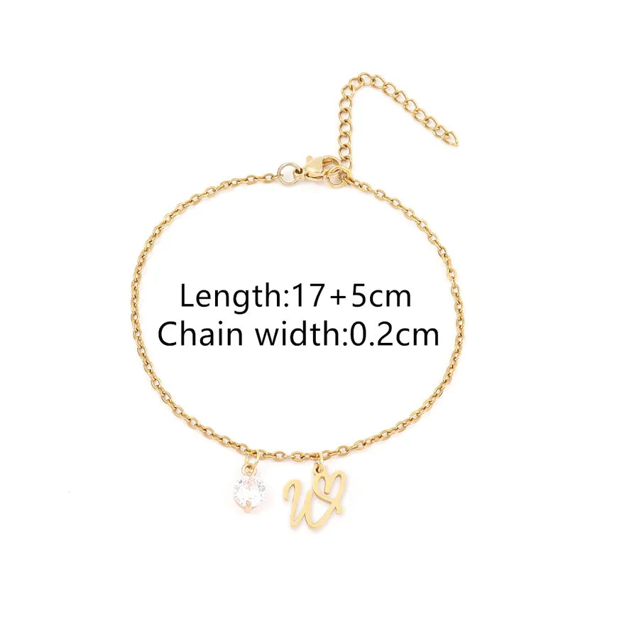 Wholesale Jewelry Elegant Simple Style Classic Style Letter Heart Shape 201 Stainless Steel Copper Artificial Crystal cable chain Bracelets
