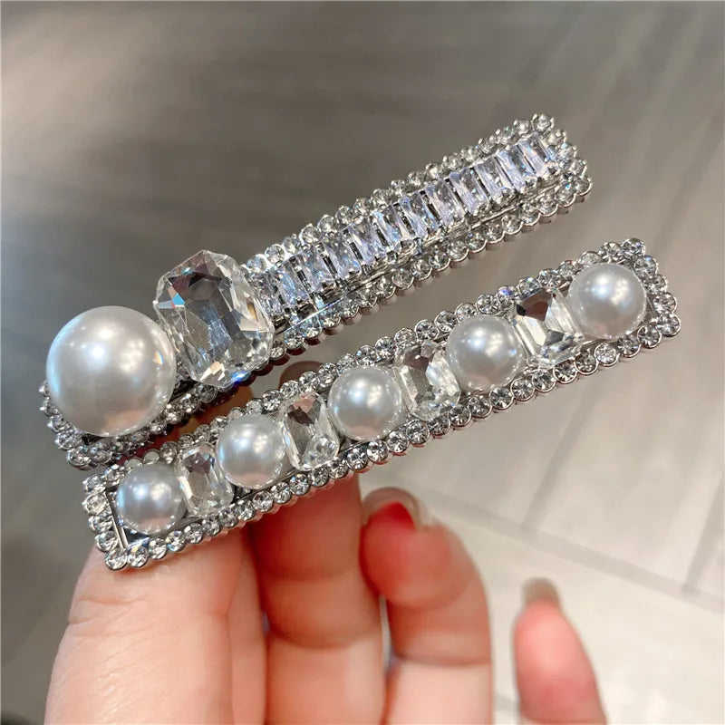 Elegant New Dongdaemun Pearl Duckbill Hair Clip Women's Side Brain One Word Hair Clip Diamond Simple Style Hair Accessories