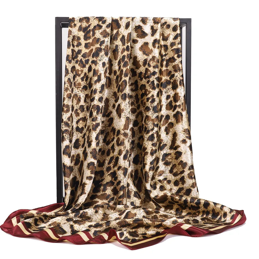 Unisex Vintage Style Leopard Satin Silk Scarf