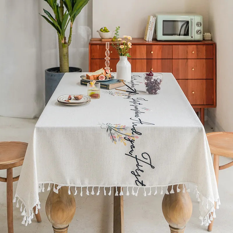 Tablecloth Spot Hollow Simple Embroidered Letter Fabric Tassel Long Striped Household Dining Table Mat Decorative Coffee Table Tablecloth