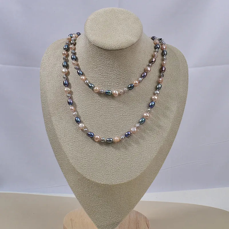 Autumn Winter Pearl Mixed Color Long Sweater Necklace Women's Fashion Jewelry Original Design Luxury Sensation Elegant Pearl Necklace