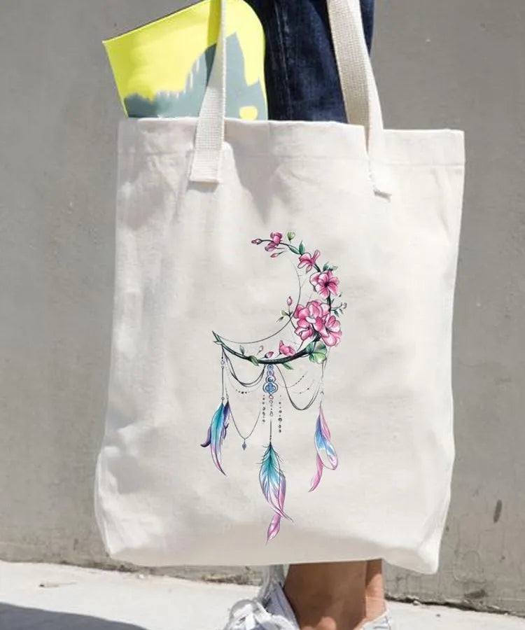 Women's printed shopping bag casual shopping handbag women's shoulder bag large capacity new artistic fresh Women's bag
