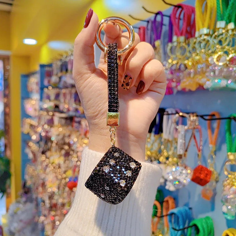 Fashionable Cute New Style Dice Shaped Car Keys And Handbag Keychains Circle Pendant Czech Crystal Star Pattern Accessory