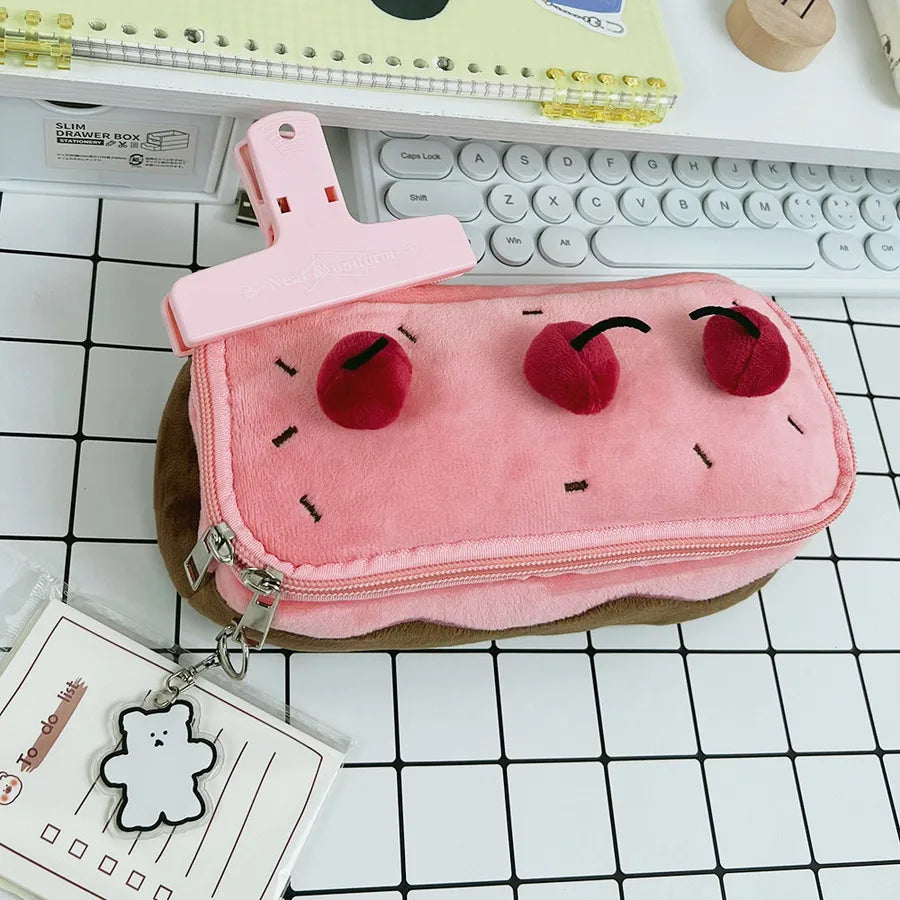 1 Piece 1 Set Cherry Cake Learning School Polyester Cute Pencil Case