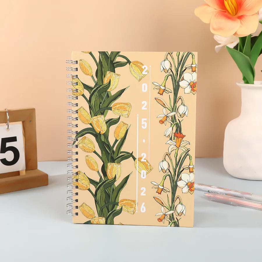 New A5 Spiral Notebook For Students -2026 Academic Year Course Planner Calendar Floral And Giraffe Patterned Notebook
