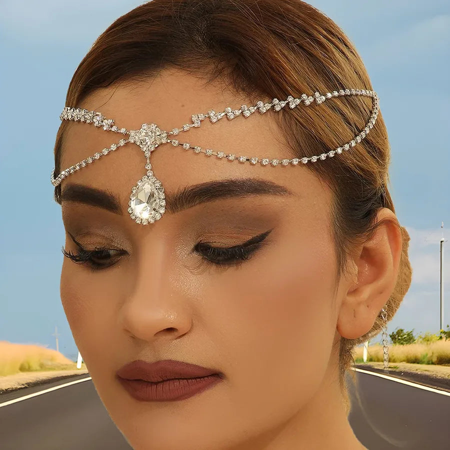 Fashionable Wedding Hair Accessories Rhinestone Hair Chain Diamond forehead Bracelet Bride Alloy Geometric Pattern Headwear