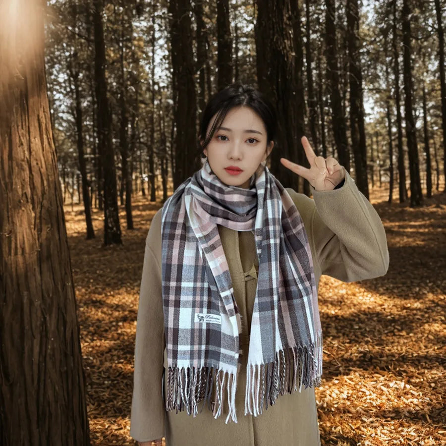 women's casual simple style color block imitation cashmere tassel scarf