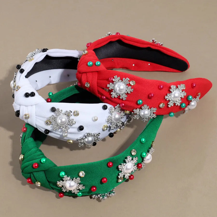 Elegant Christmas Themed Water Diamond Snowflake Hairband Versatile Wide Edge Knot Design  Style Women's Headwear