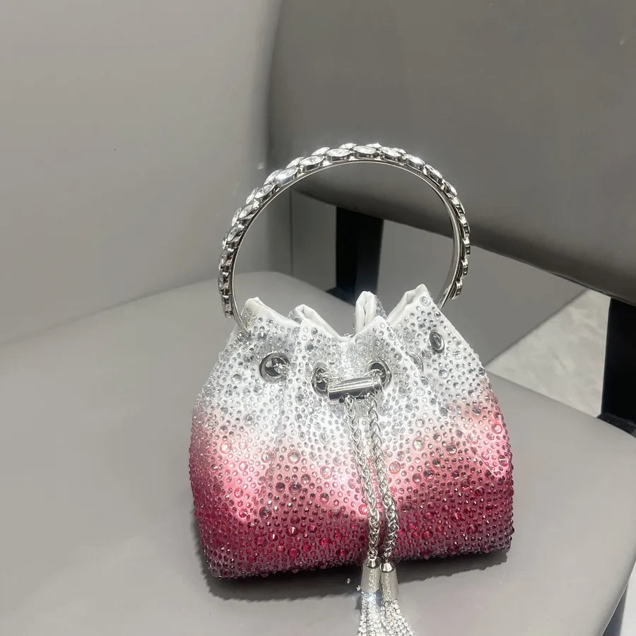 Red Purple Pu Leather Color Block Bucket Evening Bags