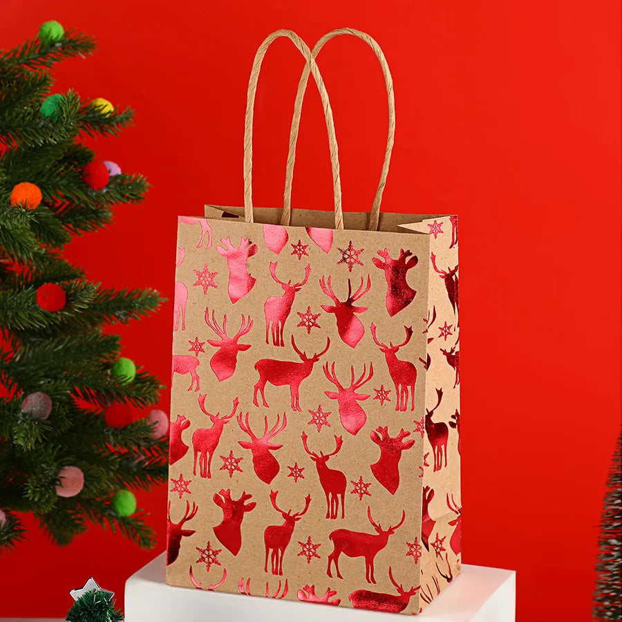 Christmas Snowflake Handbag Christmas Tree Deer Holiday Gift Bag Flat Bottom Party Kraft Paper Bag General Occasion Paper Bag