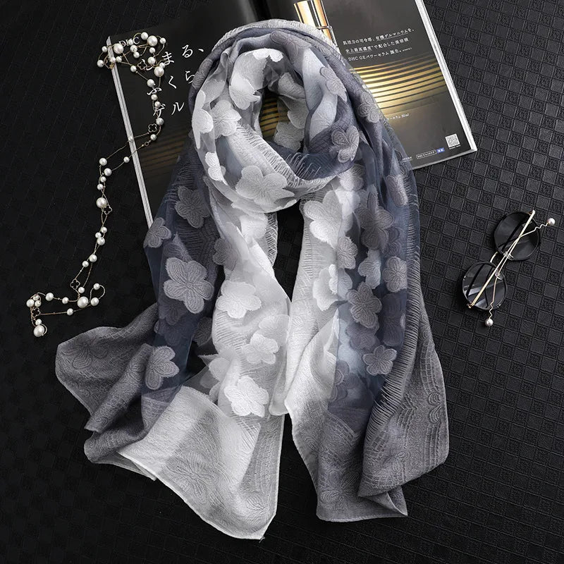 Women's Elegant Flower Polyester Silk Scarf