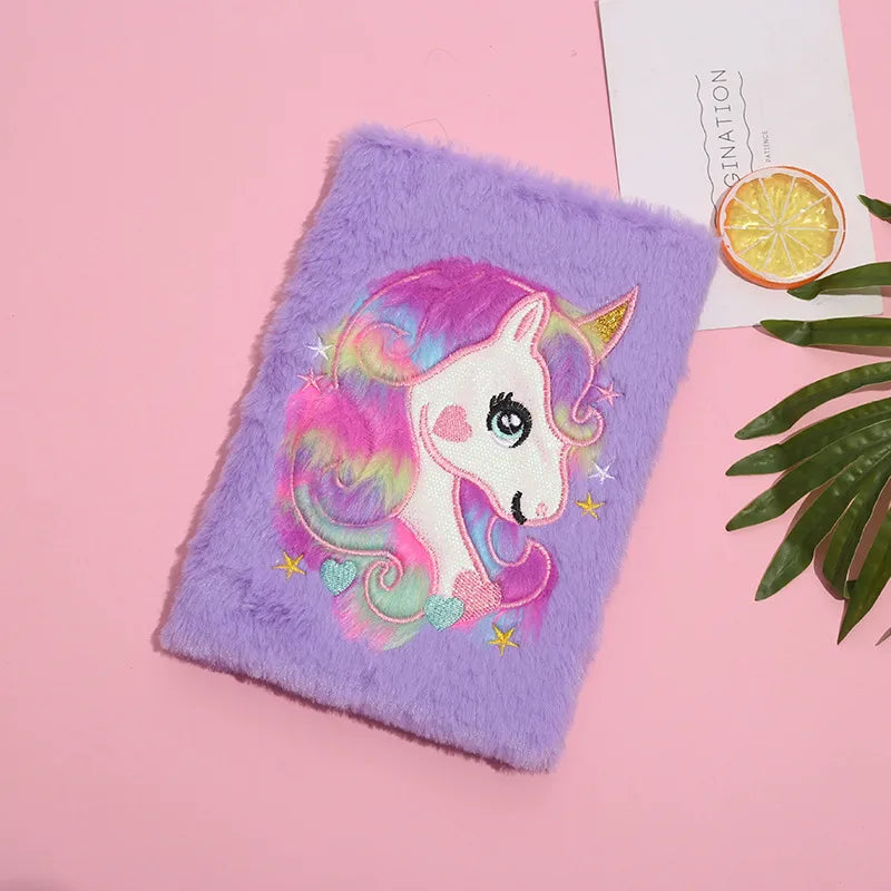 New Colorful  Plush Notebook Cartoon Dreamy Girl Student Diary Notebook Light Pink And Purple Wooden Pulp Material