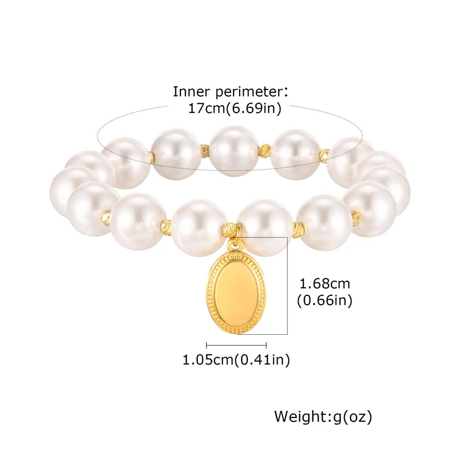 IG Style Geometric 18K Gold Plated Artificial Pearl Copper Beaded Chain Beaded Bracelets Wholesale