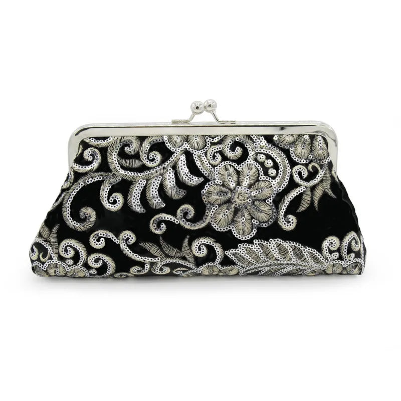 Retro Velvet Beaded Embroidery Handbag For Women Single Shoulder Crossbody Bag Qipao Clutch Bag Party Bag Artistic Chinese Style