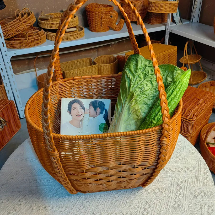 Casual Pastoral Solid Color Imitation Rattan Storage Basket