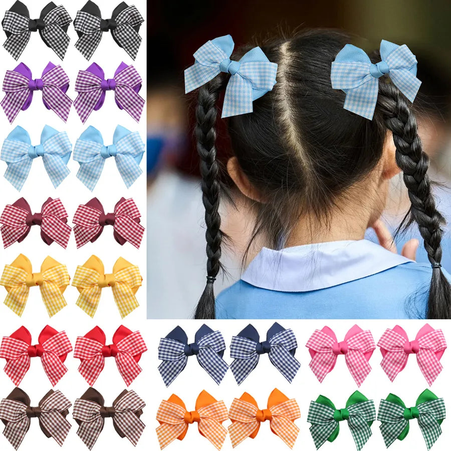 New British Academy Style Ins Pair of Fresh Plaid Bow Hairpin Handmade Hair for Girls
