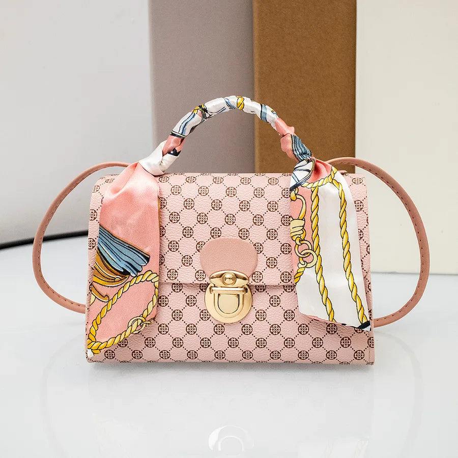Women's PU Printing Solid Color Classic Style Streetwear Square Lock clasp Shoulder Bag Handbag Square Bag