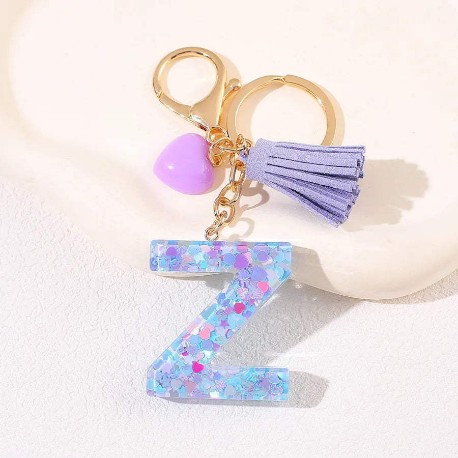 New Women's Purple Love Tassel 26 Letter Keychain Cute Car Key Chain Couple Backpack Jewelry
