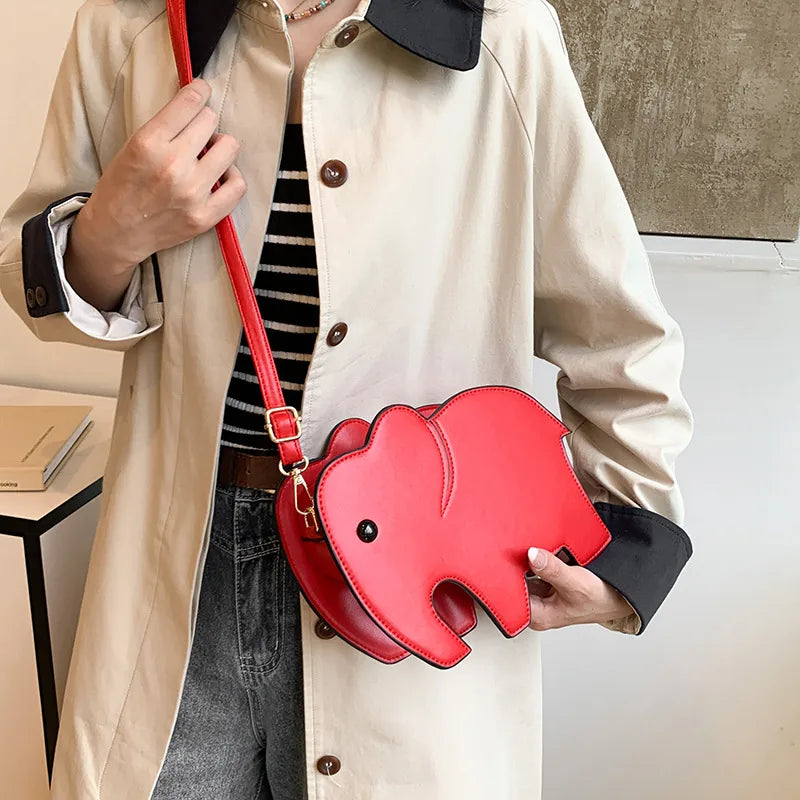 Women's PU Elephant Cute Sewing Thread Square Zipper Crossbody Bag