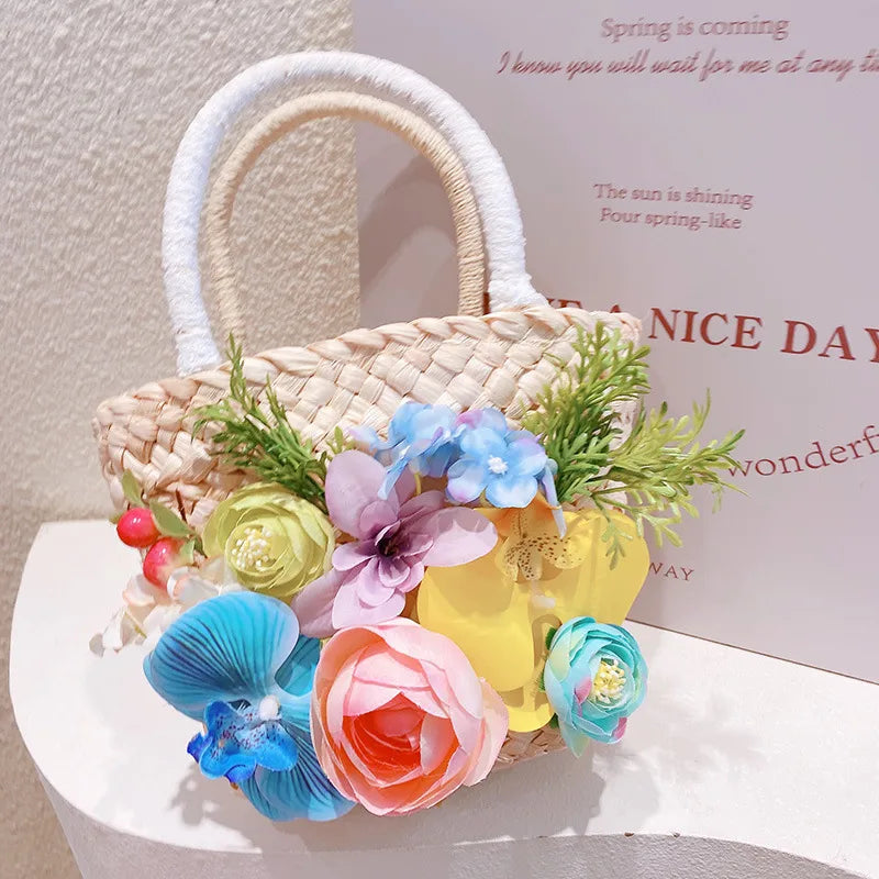 Hd6250A15 Secret Garden! Phalaenopsis Flower Woven Vegetable Basket Handbag Seaside Vacation Beach Bag