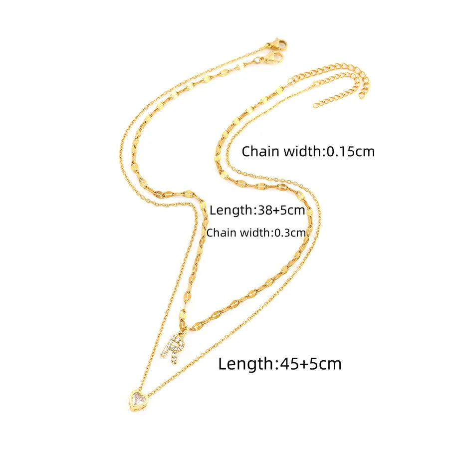 Wholesale Jewelry Elegant Simple Style Letter Heart Shape 201 Stainless Steel Artificial Crystal Copper Lip chain cable chain Pendant Necklace