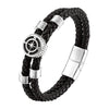 Vintage Style Classic Style Geometric Pu Leather Titanium Steel Woven Chain Wrap Bracelets Wholesale