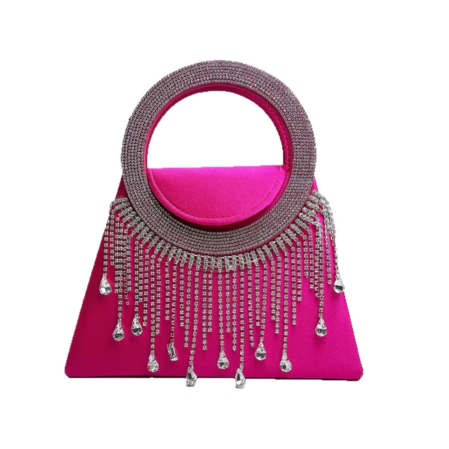 Elegant Diamond Embedded Women's Evening Bag Fashionable Crossbody Handbag High-End Sensation Bride Handbag Square Shape Polyester Material