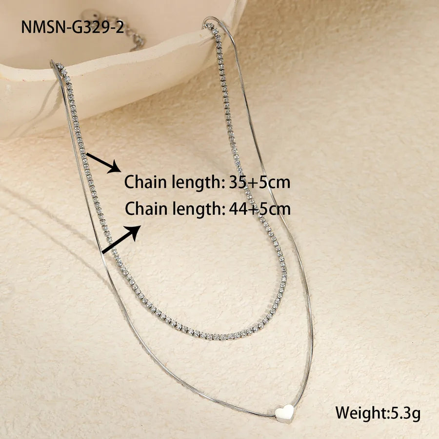 Wholesale Jewelry Elegant Glam Simple Style Heart Shape 304 Stainless Steel snake chain Double Layer Necklaces