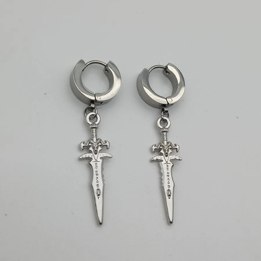 Straight supply earrings ear clip Hanging Sword Men's personality creative fashion Korean temperament long street boys eardrop earring