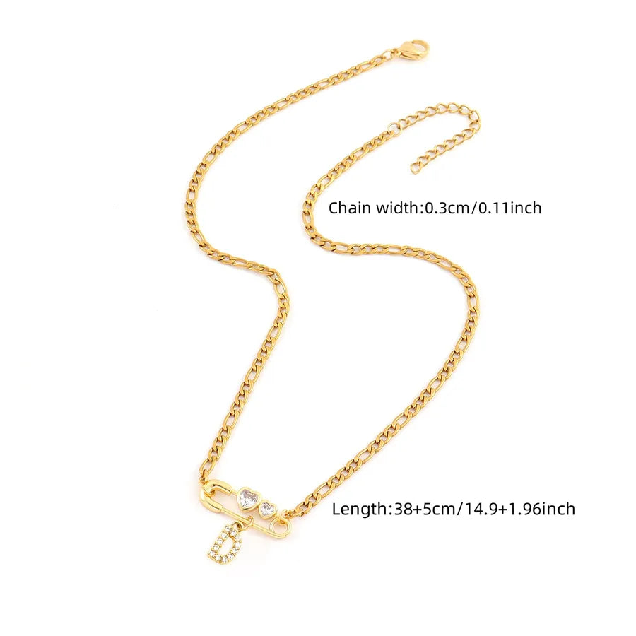 Wholesale Jewelry Elegant Simple Style Classic Style Pin Letter 201 Stainless Steel Artificial Crystal Copper figaro chain Pendant Necklace