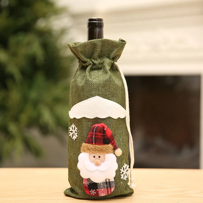 Christmas wine bottle cover wine bag linen Christmas new Champagne wine bottle cover red wine bottle bag dining table dress products