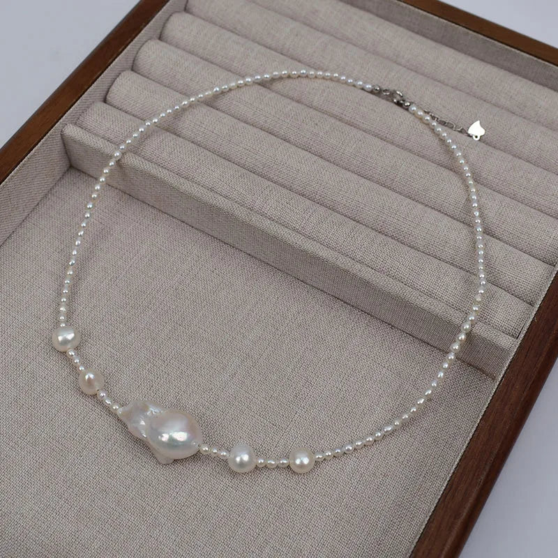 Baroque Shape Pearl Necklace Natural Freshwater Pearls Women's Elegant Minimalist Autumn Winter Trendy Choker Neck Chain