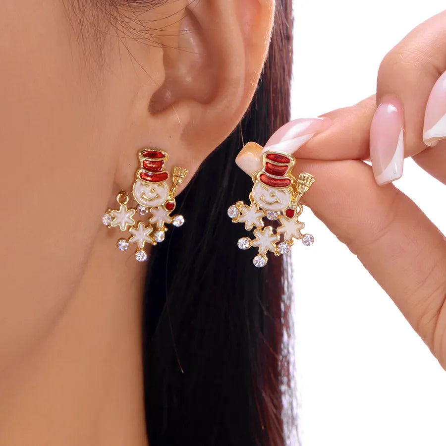 Christmas Red Green Snowman Bell Colorful Tassel Earrings Women Creative Simple Alloy Cartoon Character Ear Jewelry Accessories