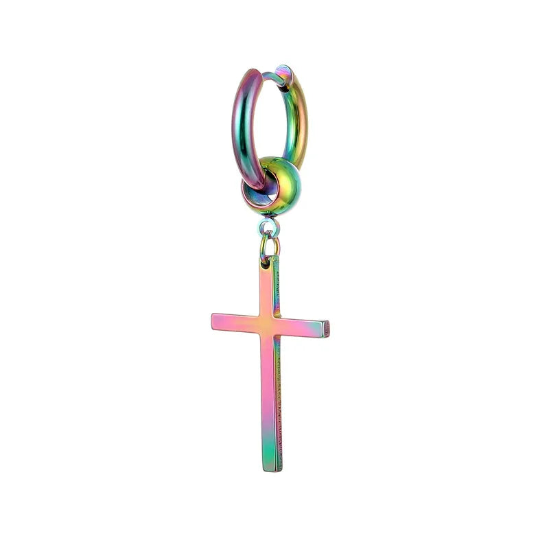 simple style cross titanium steel plating drop earrings 1 piece