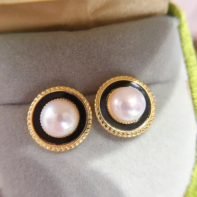 Natural freshwater pearl earrings female shell earrings 18K gold S925 sterling silver needle temperament allergy wholesale