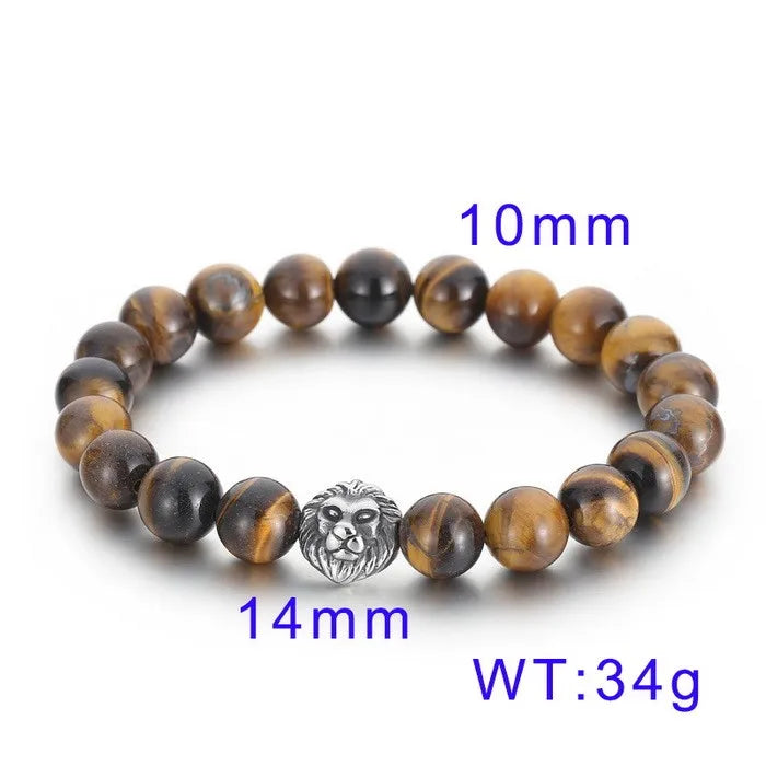 simple style animal round stainless steel turquoise tiger eye plating 18k gold plated unisex bracelets