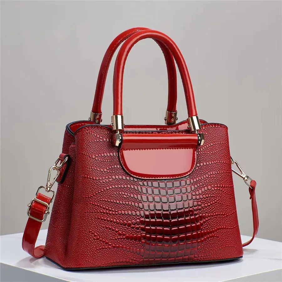 Texted bright leather stone crocodile leather bag handbag women's bag shoulder bag messenger bag foreign trade bags