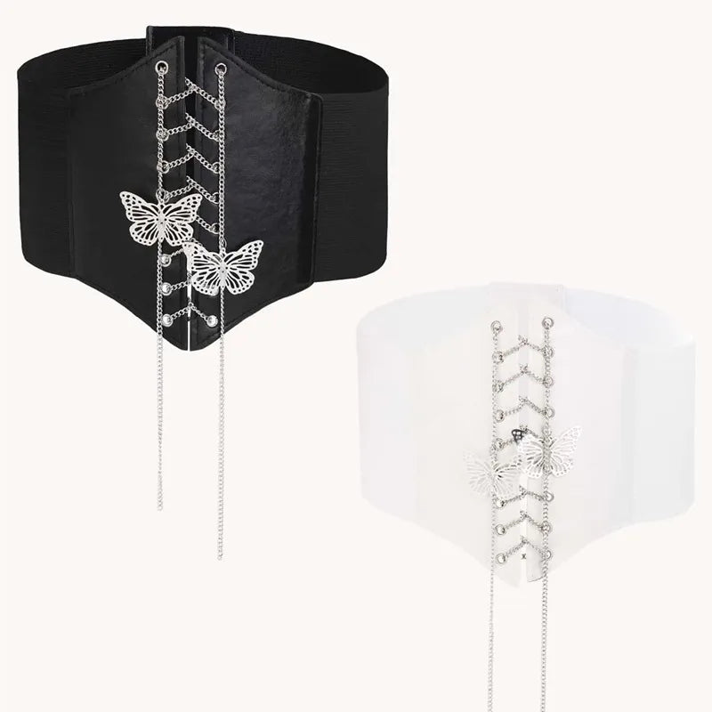 elegant butterfly pu leather chain women's corset belts 1 piece