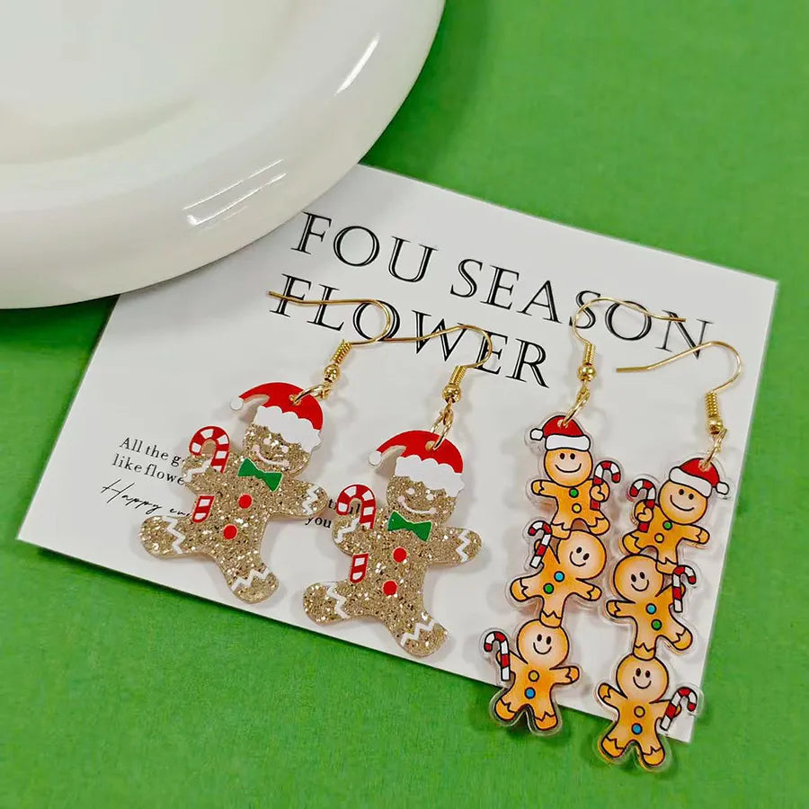 Christmas Acrylic Fun Cute Gingerbread Man Earrings Fashionable Versatile Stylish Ear Jewelry Accessories For Women
