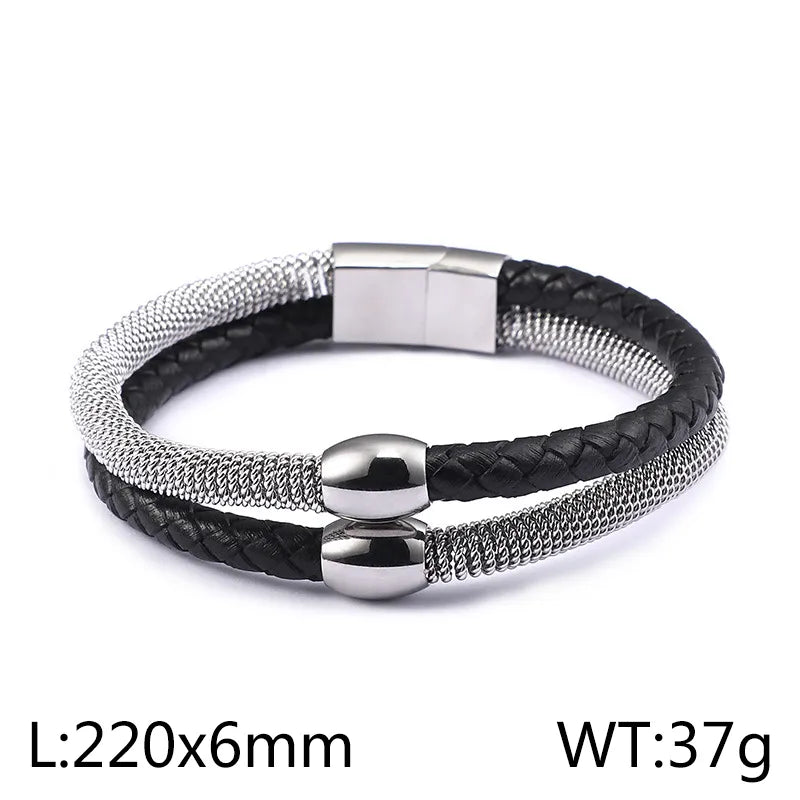 Hip-Hop Retro Geometric Pu Leather Titanium Steel Plating 18K Gold Plated Men's Bracelets