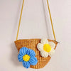 Kid'S Straw Color Block Flower Cute Bucket Zipper Shoulder Bag